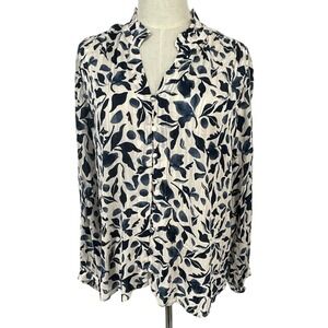 Chicos Floral Print Mock Neck Button Front Blouse Womens Sz 2 US 12 Corp Core